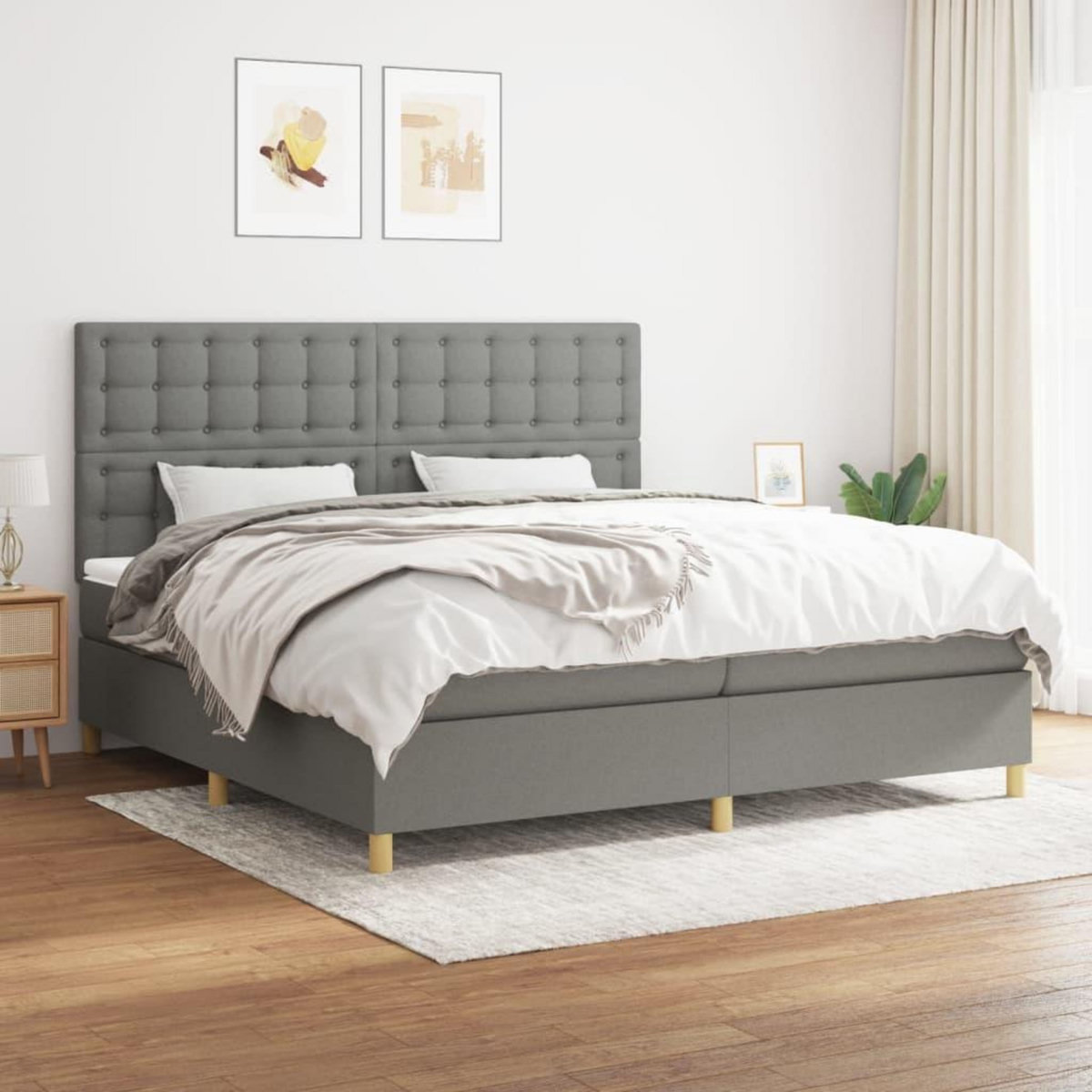 VIDAXL Sommier a lattes de lit avec matelas Gris fonce 200x200cm Tissu