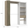Voir la diapositive 4 : ID MARKET Dressing extensible MARTY 120/170 x 50 x 180 cm blanc avec étagères hêtre + double penderie + rideau taupe