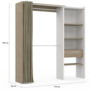 Voir la diapositive 4 : ID MARKET Dressing extensible MARTY 120/170 x 50 x 180 cm blanc avec étagères hêtre + double penderie + rideau taupe