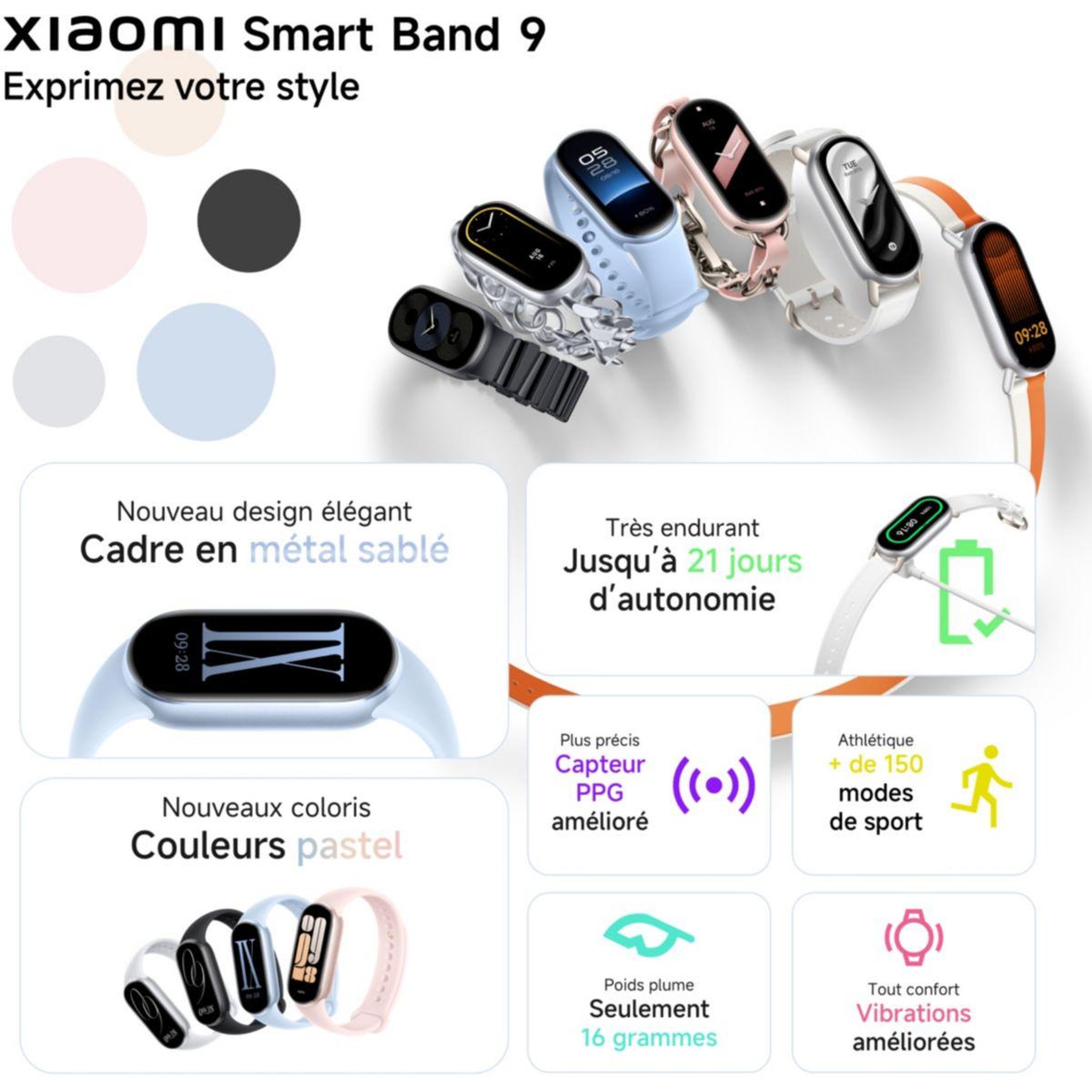Voir la diapositive 4 : XIAOMI Montre connectée Smart Band 9 Bleu