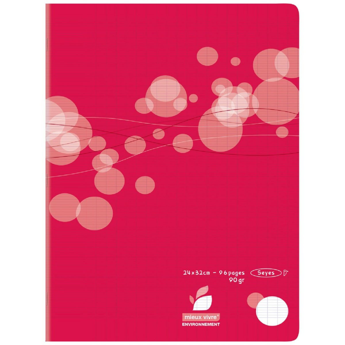 AUCHAN Cahier piqué polypro 24x32cm 96 pages grands carreaux Seyes coloris aléatoire motif ronds