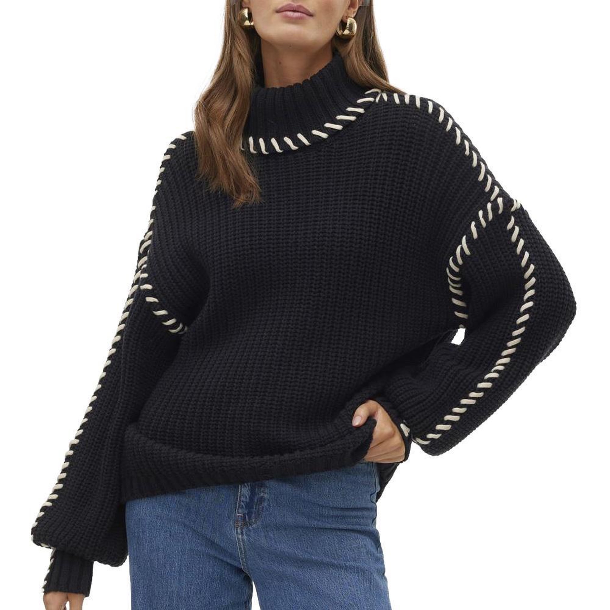 Voir la diapositive 1 : Vero Moda Pull en Maille Noir Femme Vero Moda Cream