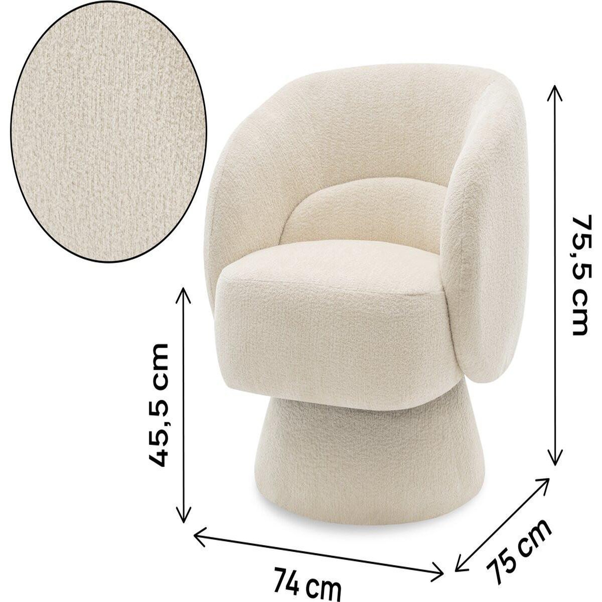 Voir la diapositive 3 : Habitat et Jardin Fauteuil pivotant en tissu bouclette  franklin  - 74 x 75 x 75 cm - beige