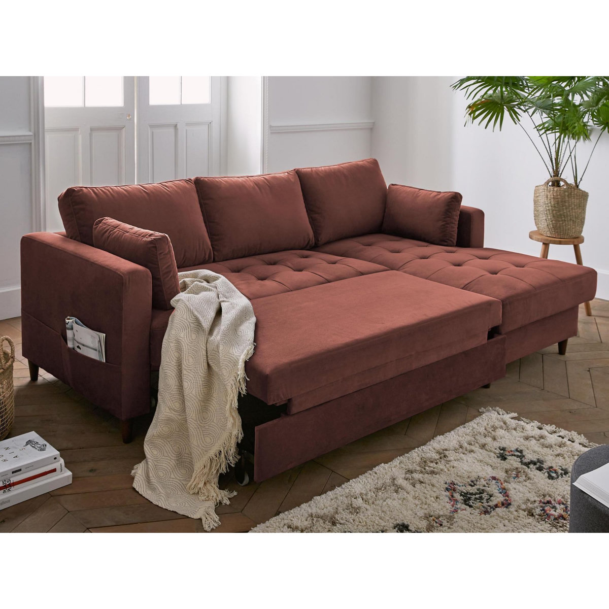 LISA DESIGN Anna - canapé d'angle droit - 4 places - convertible avec coffre - en velours