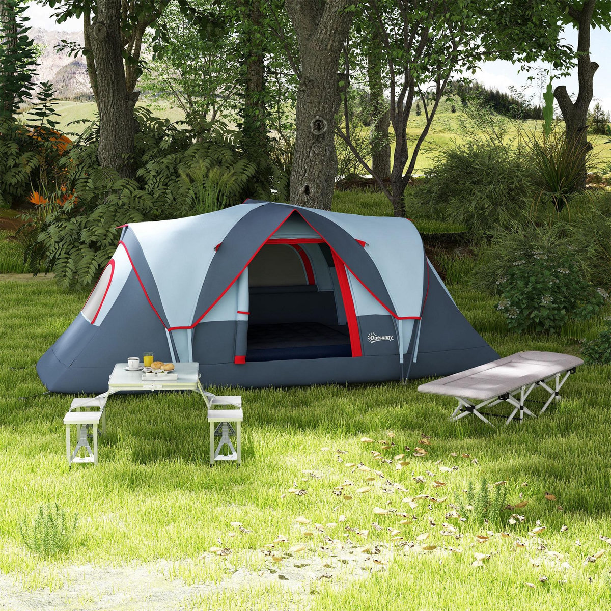OUTSUNNY Ensemble table et chaise de camping pliant forme valise pique-nique alu