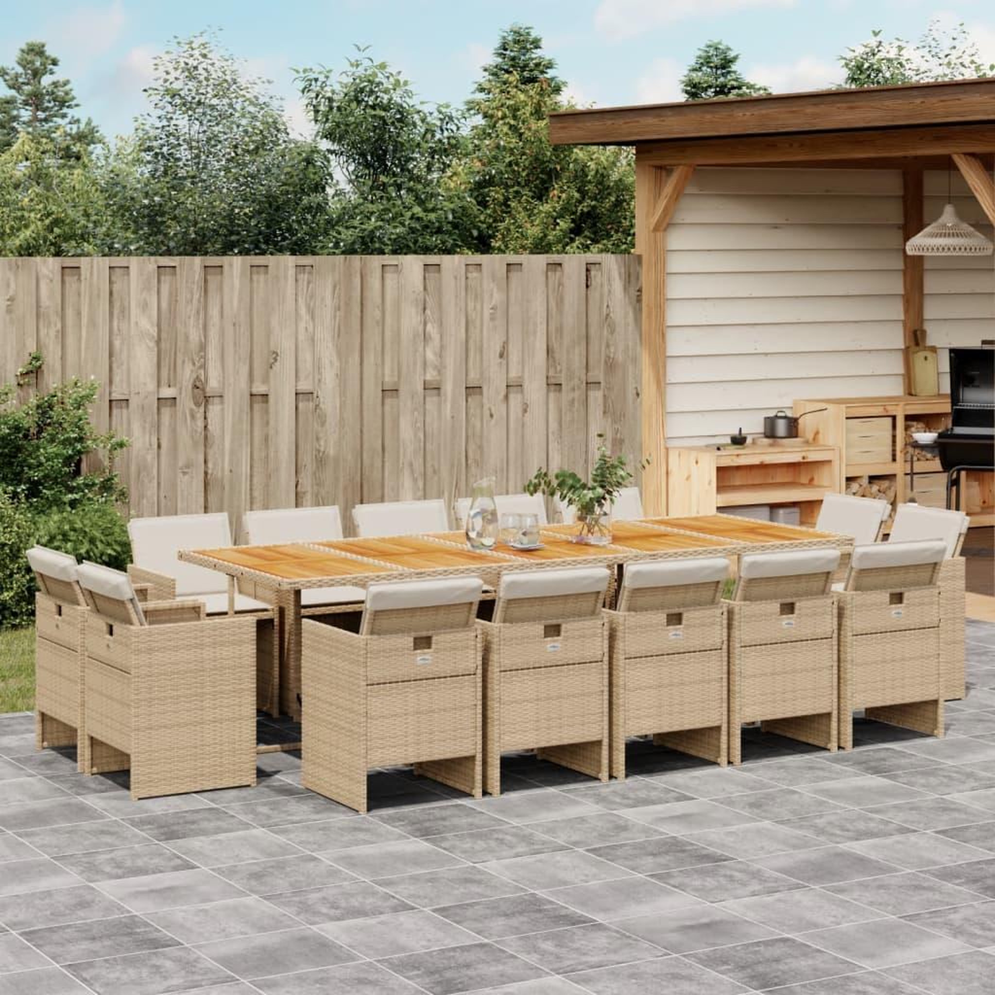 VIDAXL Ensemble a manger de jardin et coussins 15 pcs beige