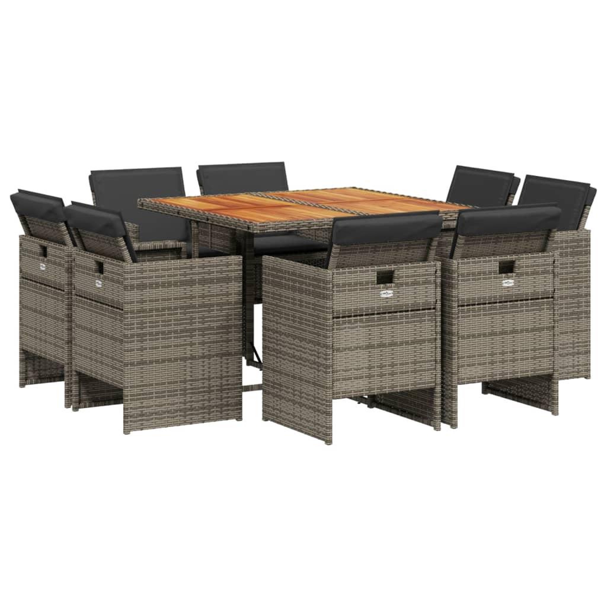 Voir la diapositive 2 : VIDAXL Ensemble a manger de jardin 9 pcs coussins gris resine tressee