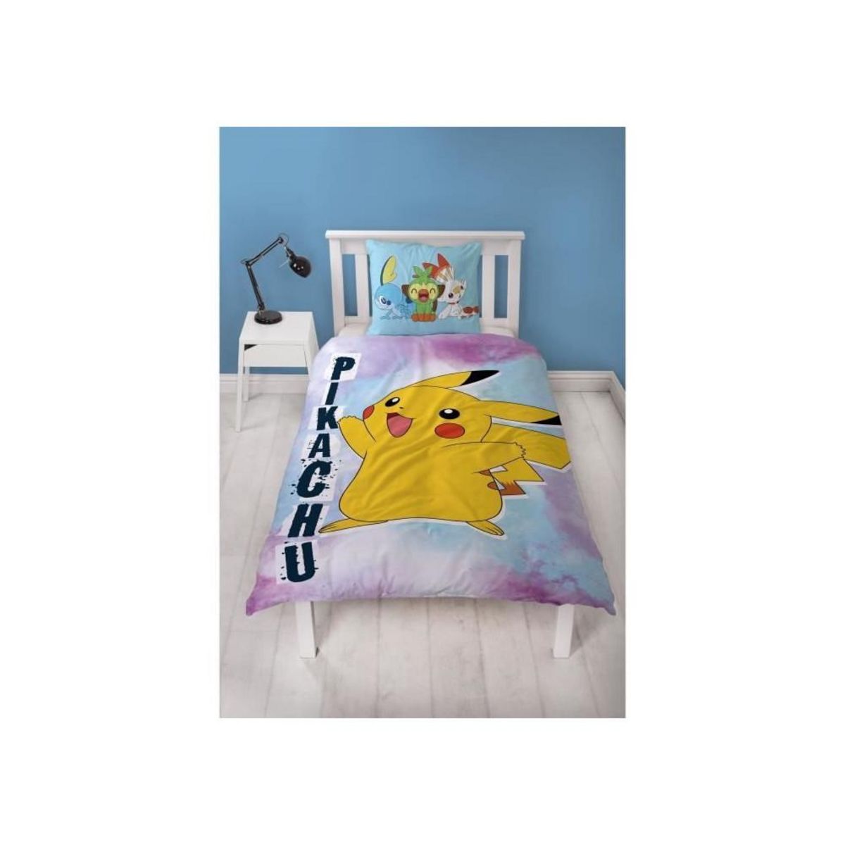 Pokemon Parure de lit réversible - POKEMON - Pikachu - Microfibre - 1 housse de couette 140 x 200 cm + 1 taie 63 x 63 cm