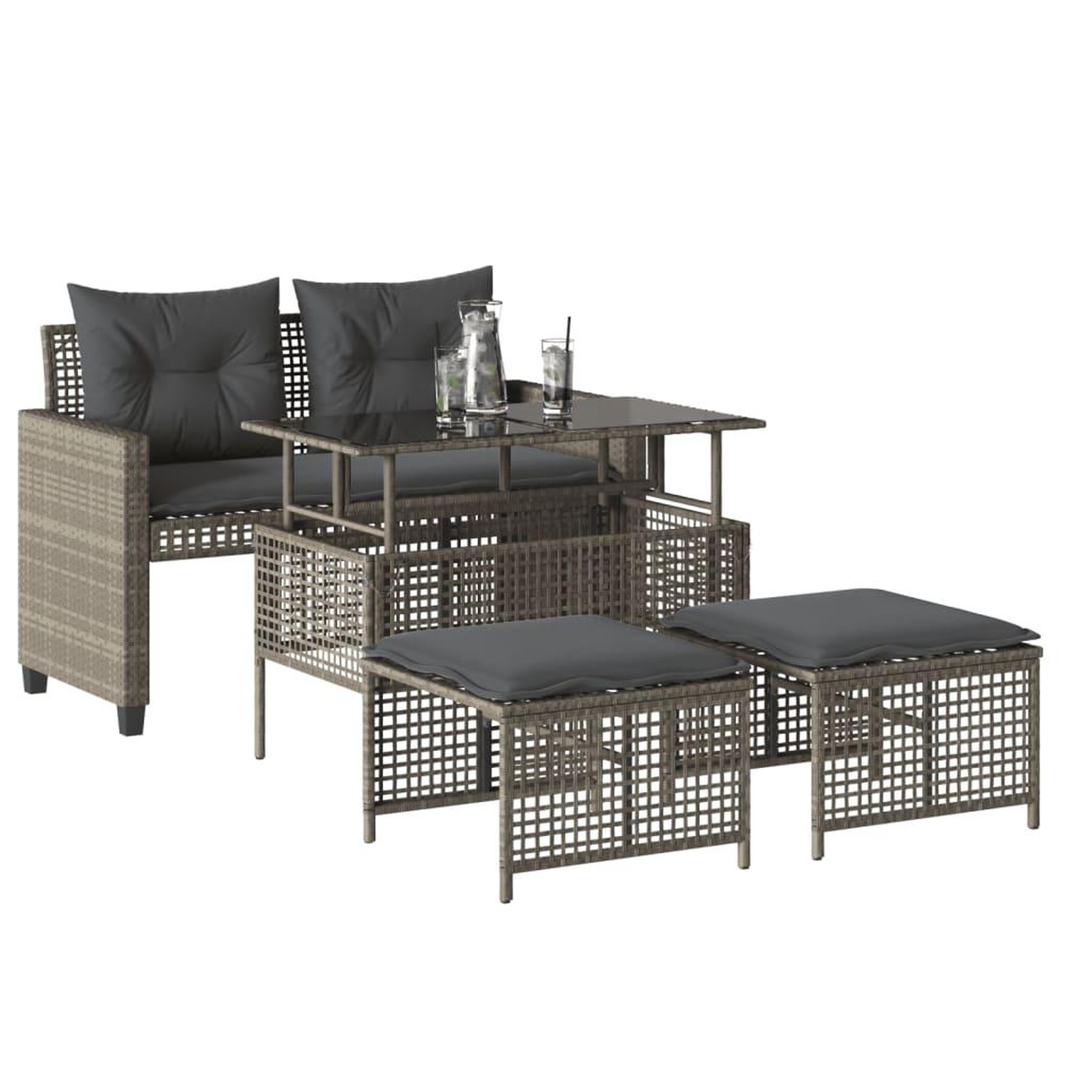 Voir la diapositive 3 : VIDAXL Salon de jardin avec coussins 4 pcs gris clair poly rotin verre
