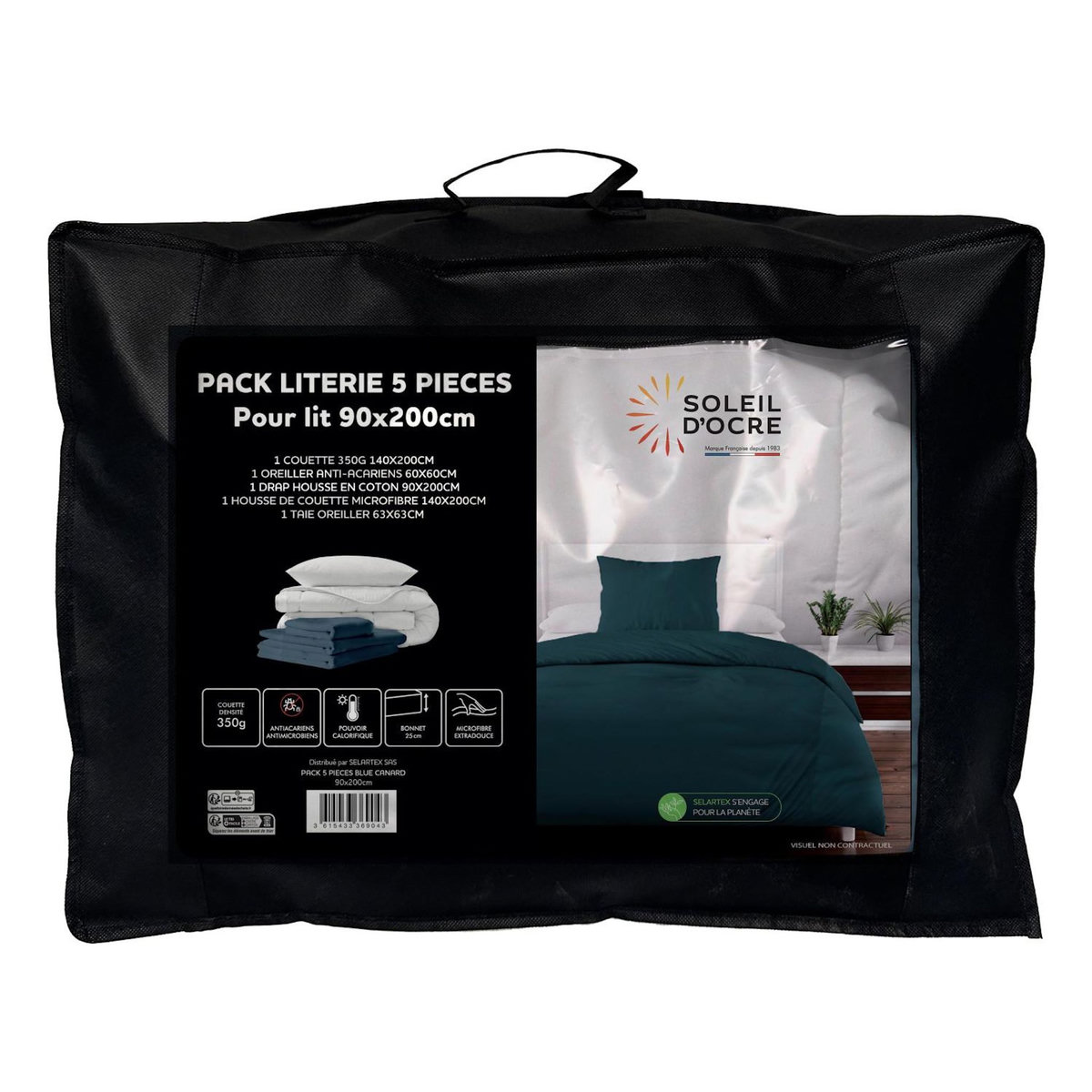 SOLEIL D'OCRE Ensemble couette et parure 5 Pièces BOHEME pour lit en 90x200 cm, par Soleil d'ocre