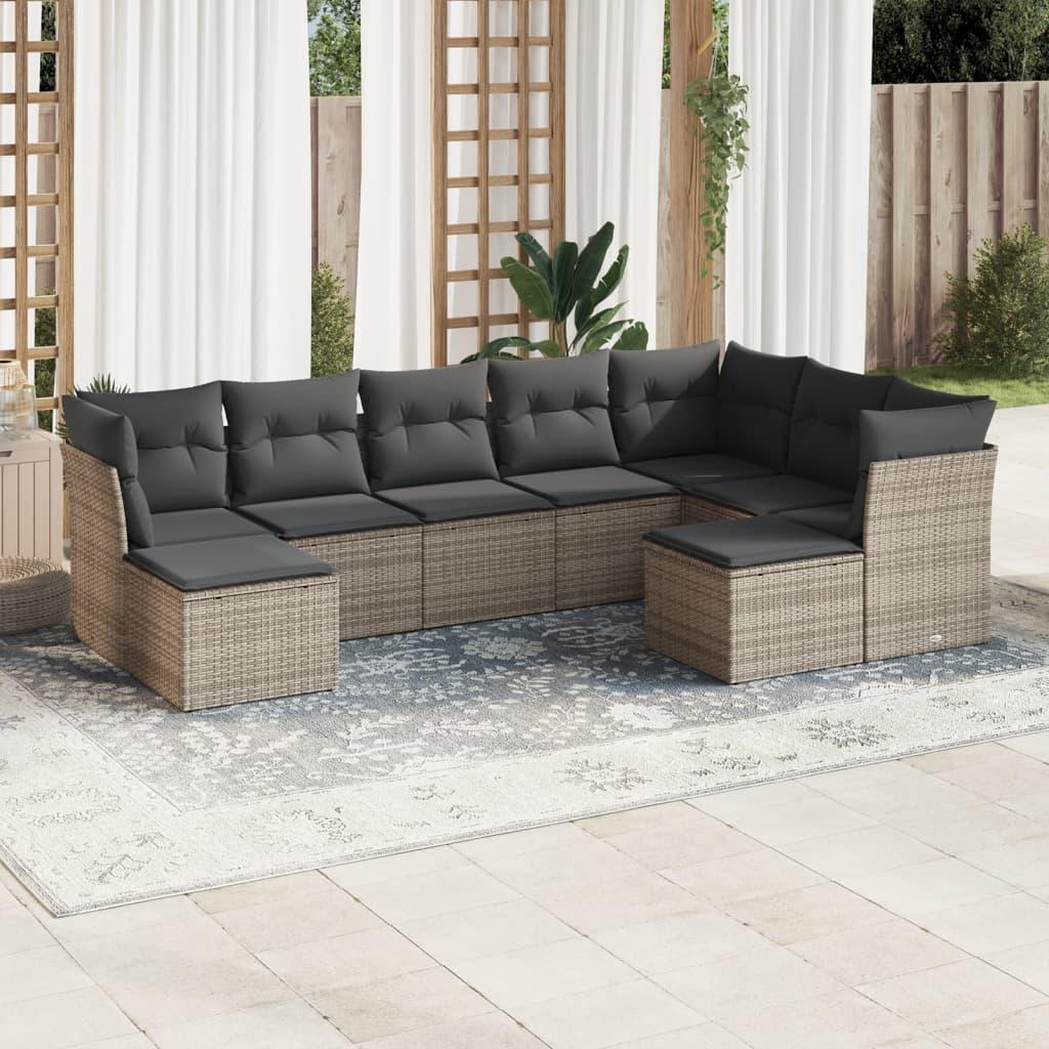 VIDAXL Salon de jardin 9 pcs avec coussins gris resine tressee