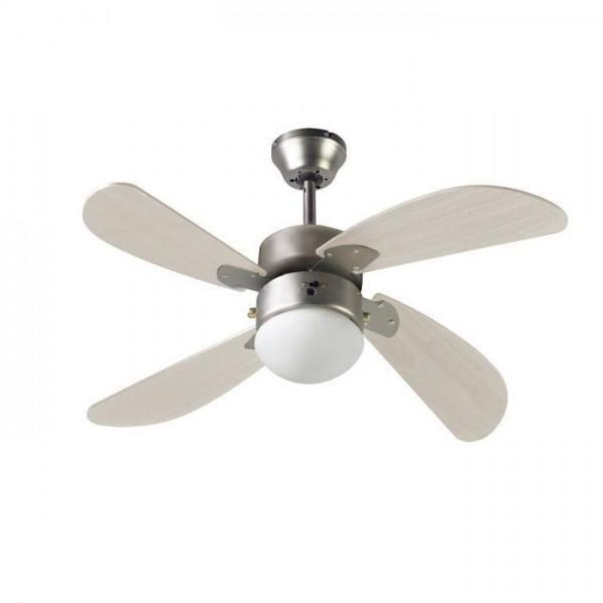 MARKET24 Ventilateur de Plafond - Plafonnier FARELEK - BERMUDES Ø 107 cm -  réversible, 4 pales chene clair + éclairage 1 globe 60W E27 - 112423