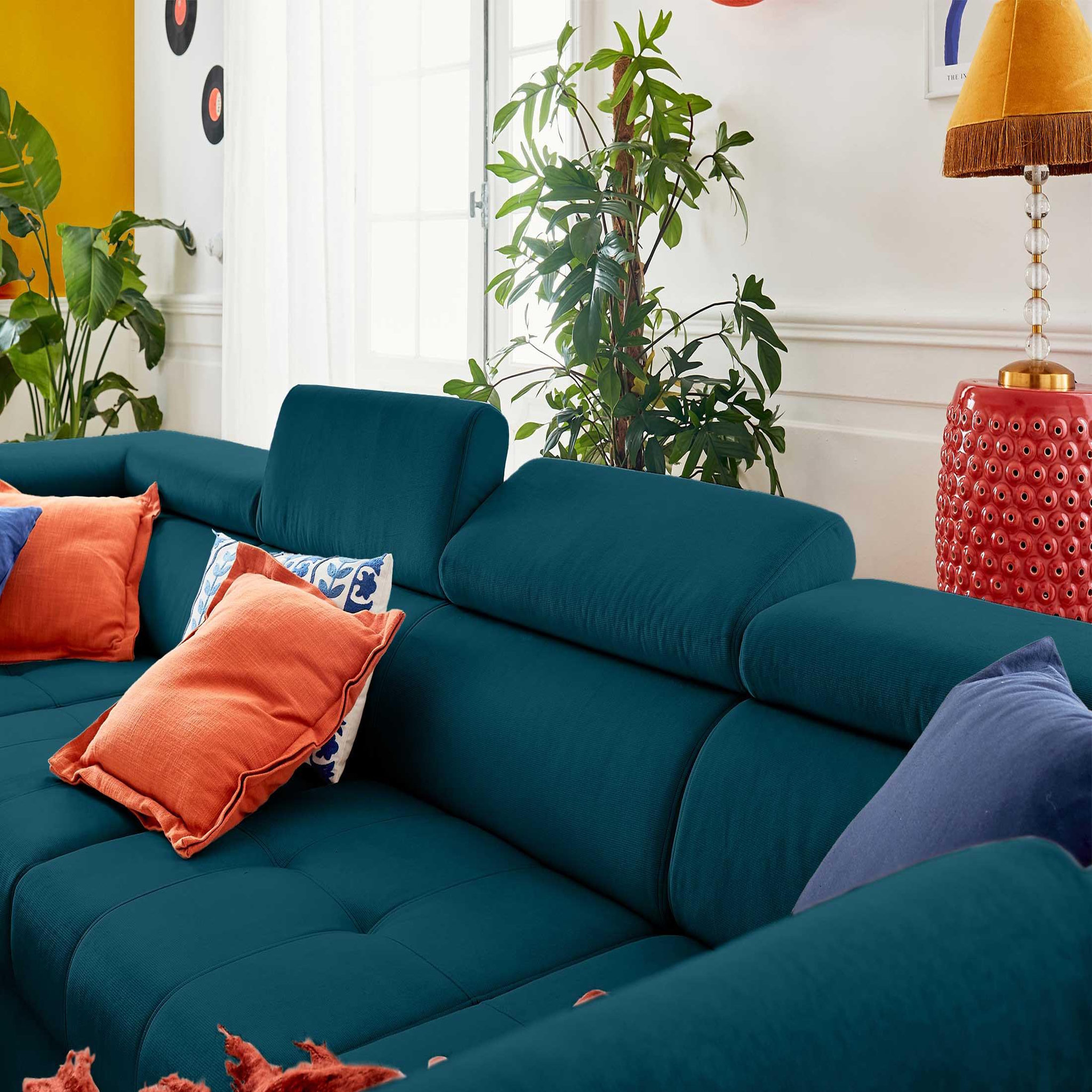 Voir la diapositive 4 : LISA DESIGN Merida - canapé panoramique en u - 7 places - convertible avec coffres et têtières réglables - en velours