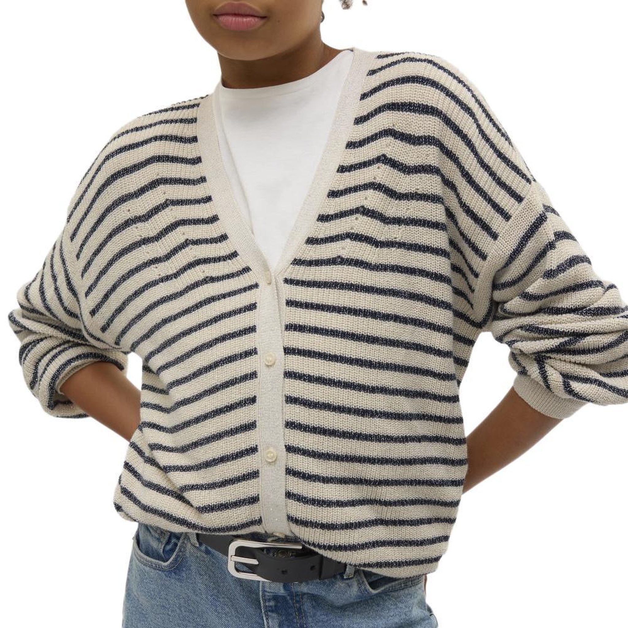 Voir la diapositive 1 : Vero Moda Gilet Marine/Beige à Rayures Fille Vero Moda Newlex