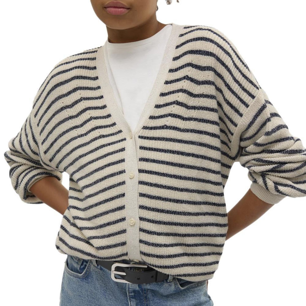 Vero Moda Gilet Marine/Beige à Rayures Fille Vero Moda Newlex