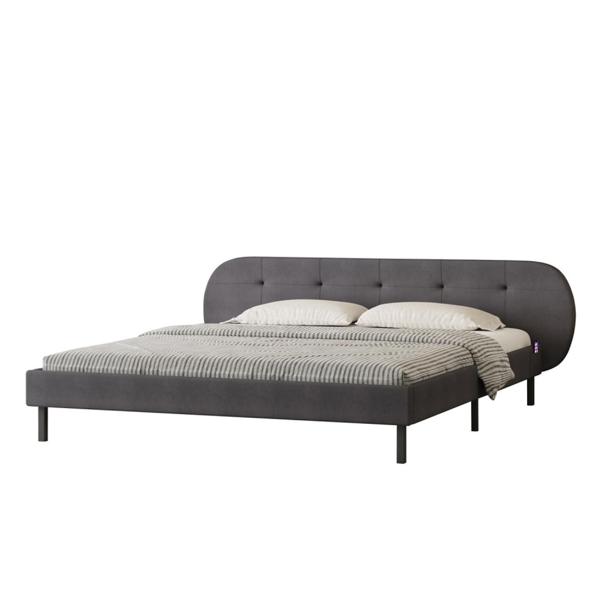 CONCEPT USINE Lit capitonné 140x190cm gris avec tête de lit et sommier TULSA