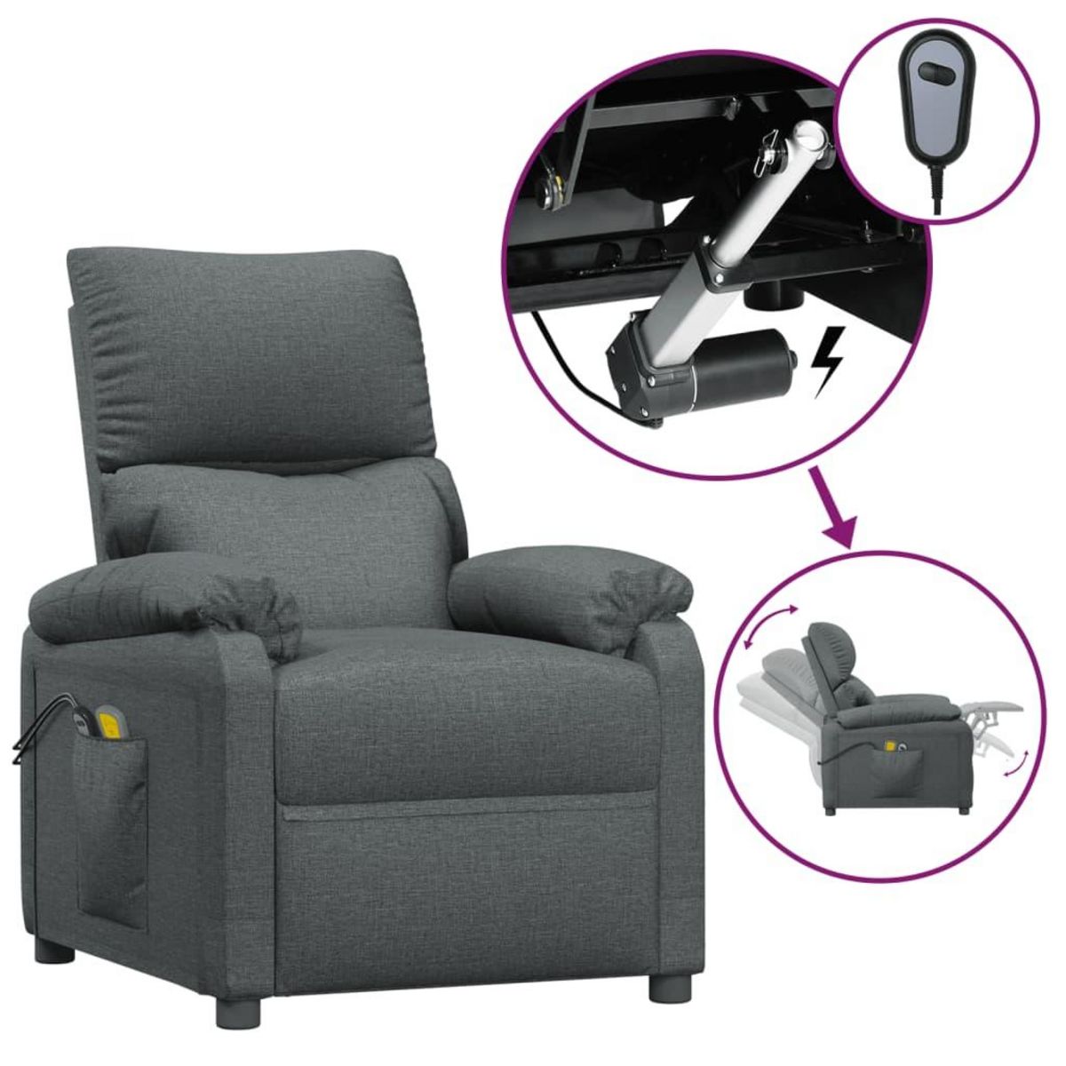 VIDAXL Fauteuil electrique de massage Gris fonce Tissu
