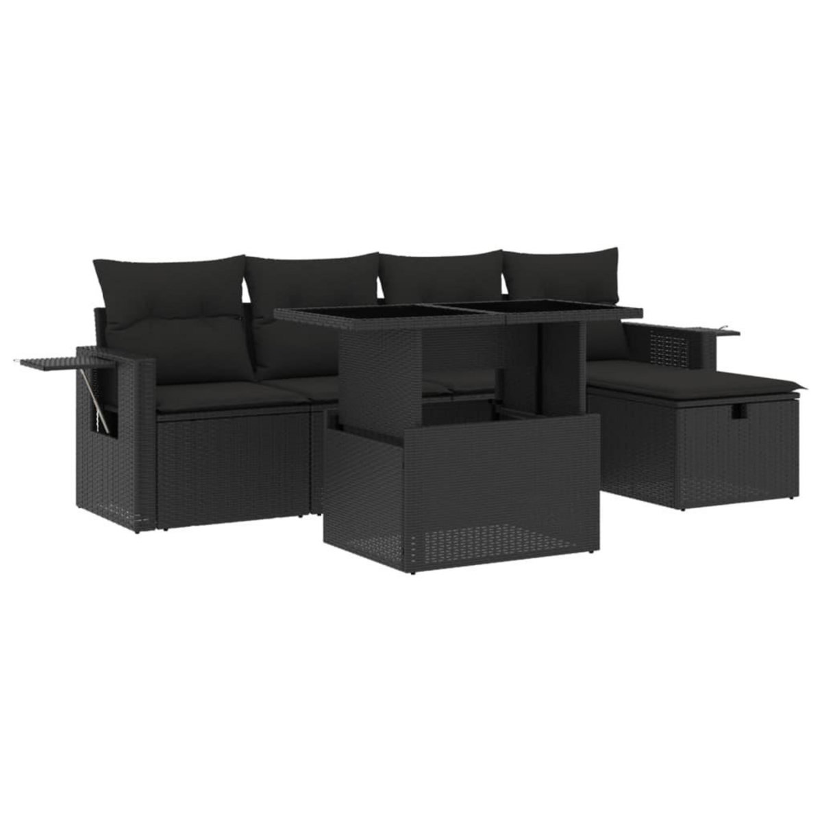 VIDAXL Salon de jardin 6 pcs avec coussins noir resine tressee