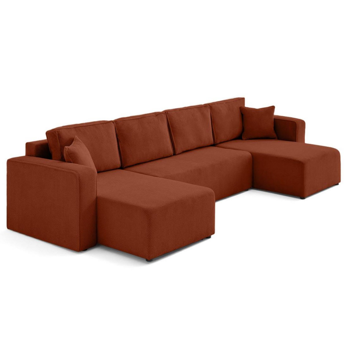 BEST MOBILIER Topaze - canapé panoramique en u 7 places convertible avec coffre en velours texturé