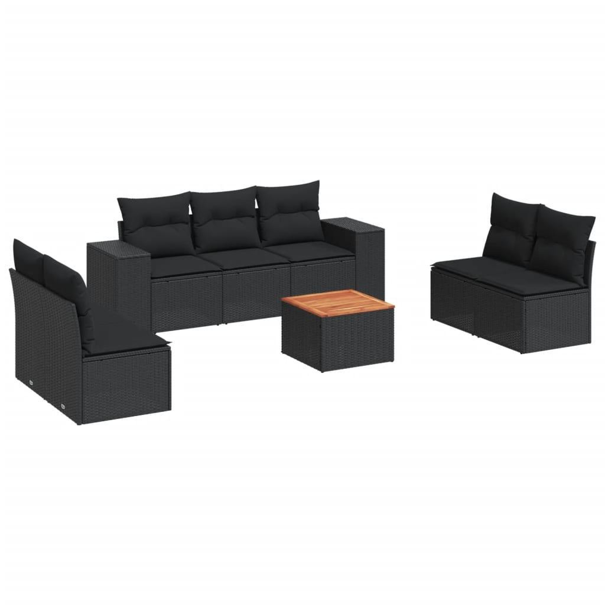 Voir la diapositive 2 : VIDAXL Salon de jardin 8 pcs avec coussins noir resine tressee