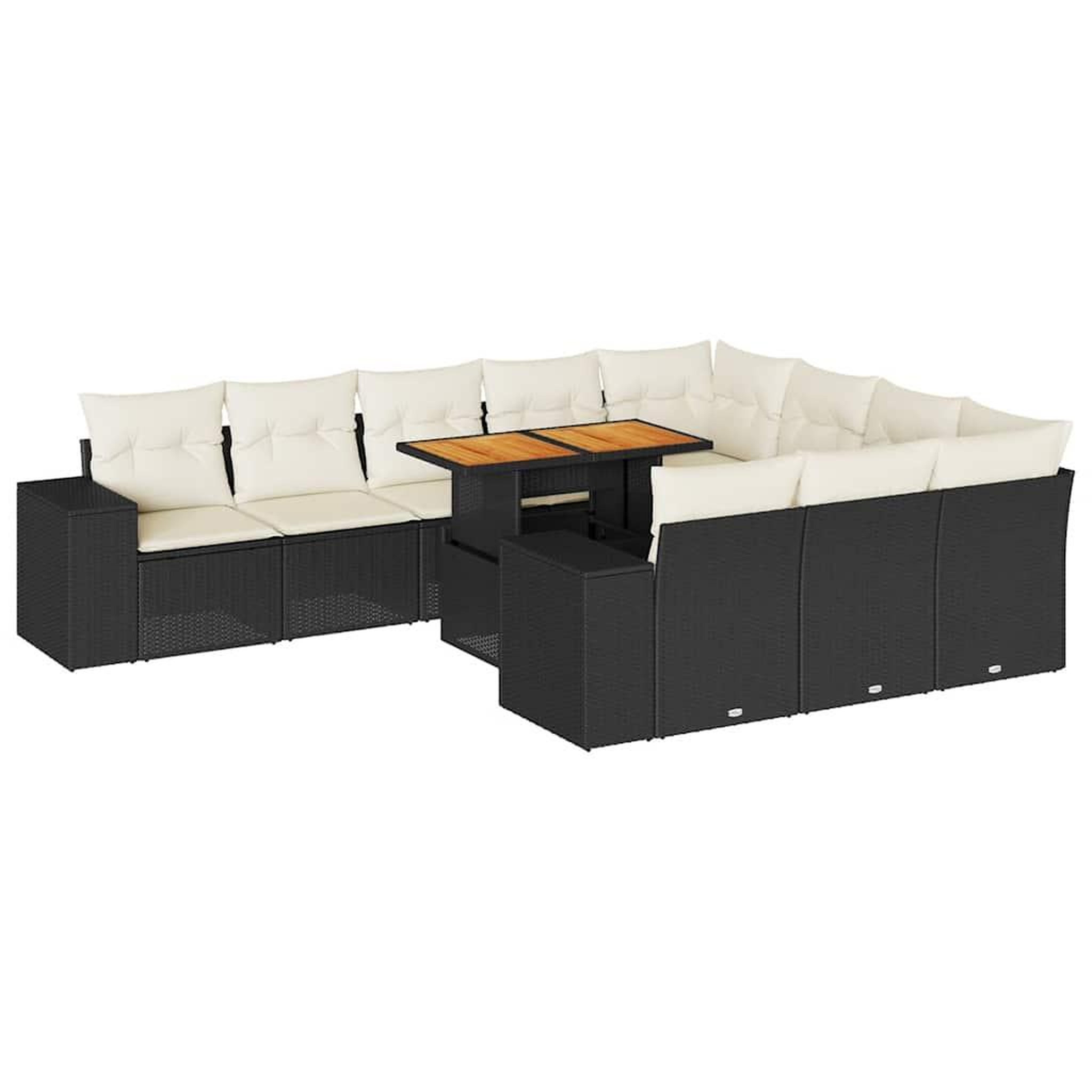 Voir la diapositive 2 : VIDAXL Salon de jardin 10 pcs avec coussins noir resine tressee acacia