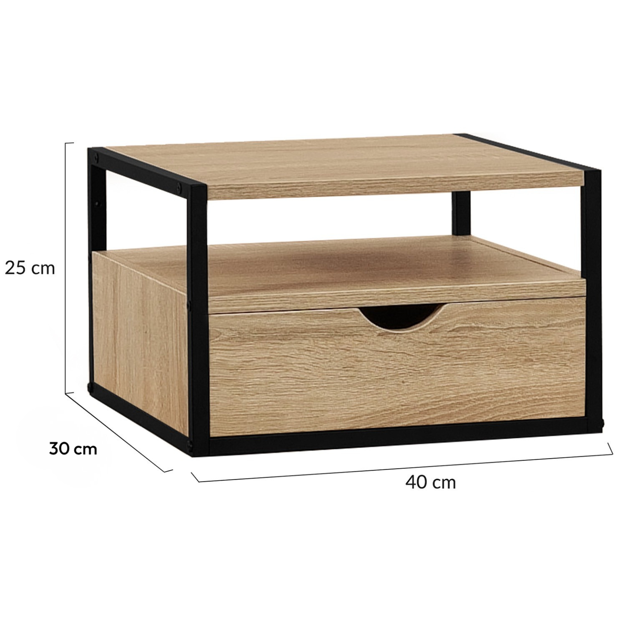 Voir la diapositive 5 : ID MARKET Lot de 2 tables de chevet murales detroit 1 tiroir + 1 tablette suspendus bois et métal noir design industriel
