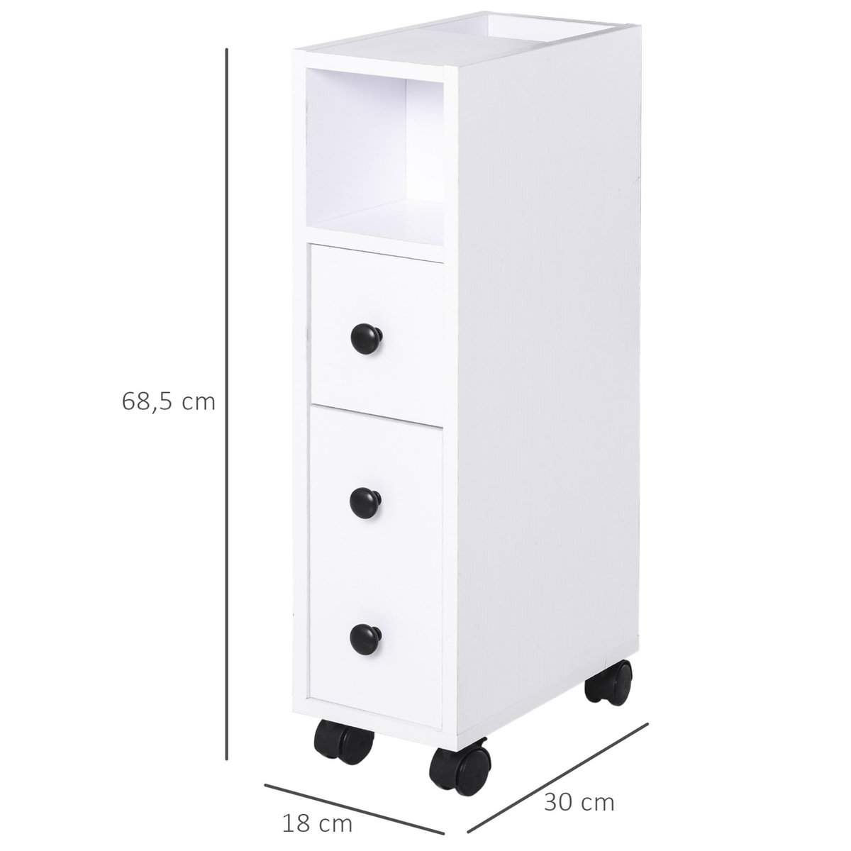 HOMCOM Meuble bas colonne rangement salle de bain à roulettes blanc dim. 18L x 30l x 68,5H cm