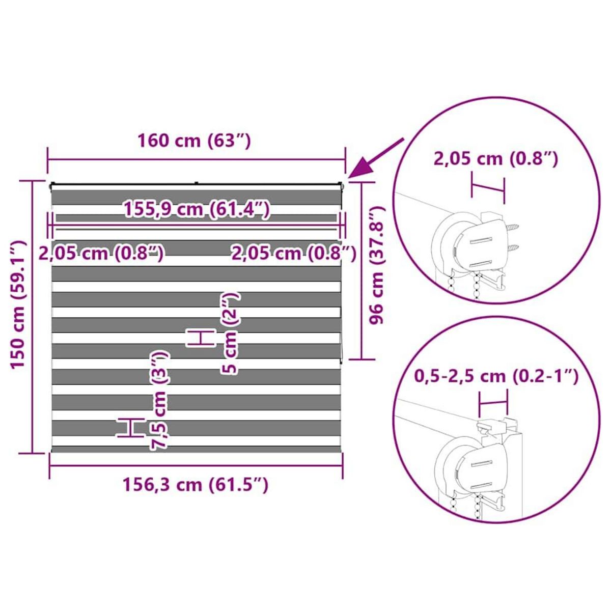VIDAXL Store zebre noir 160x150 cm largeur du tissu 155,9 cm polyester