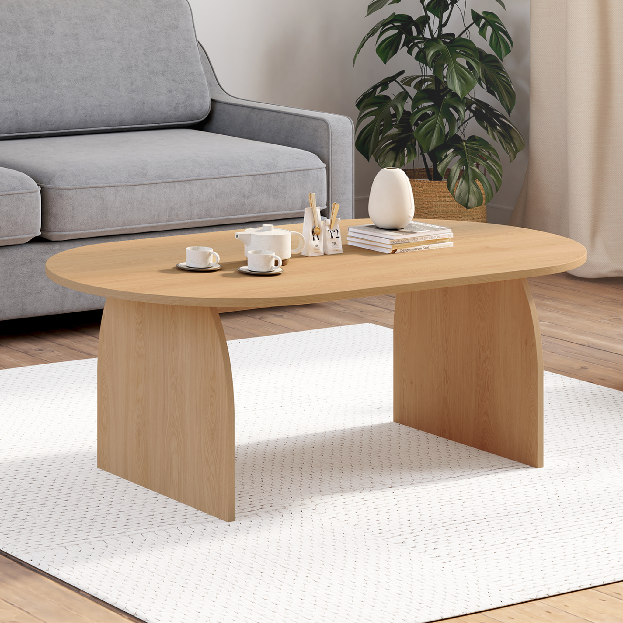 Voir la diapositive 2 : ID MARKET Table basse japandi ovale edith 110 cm bois effet hêtre