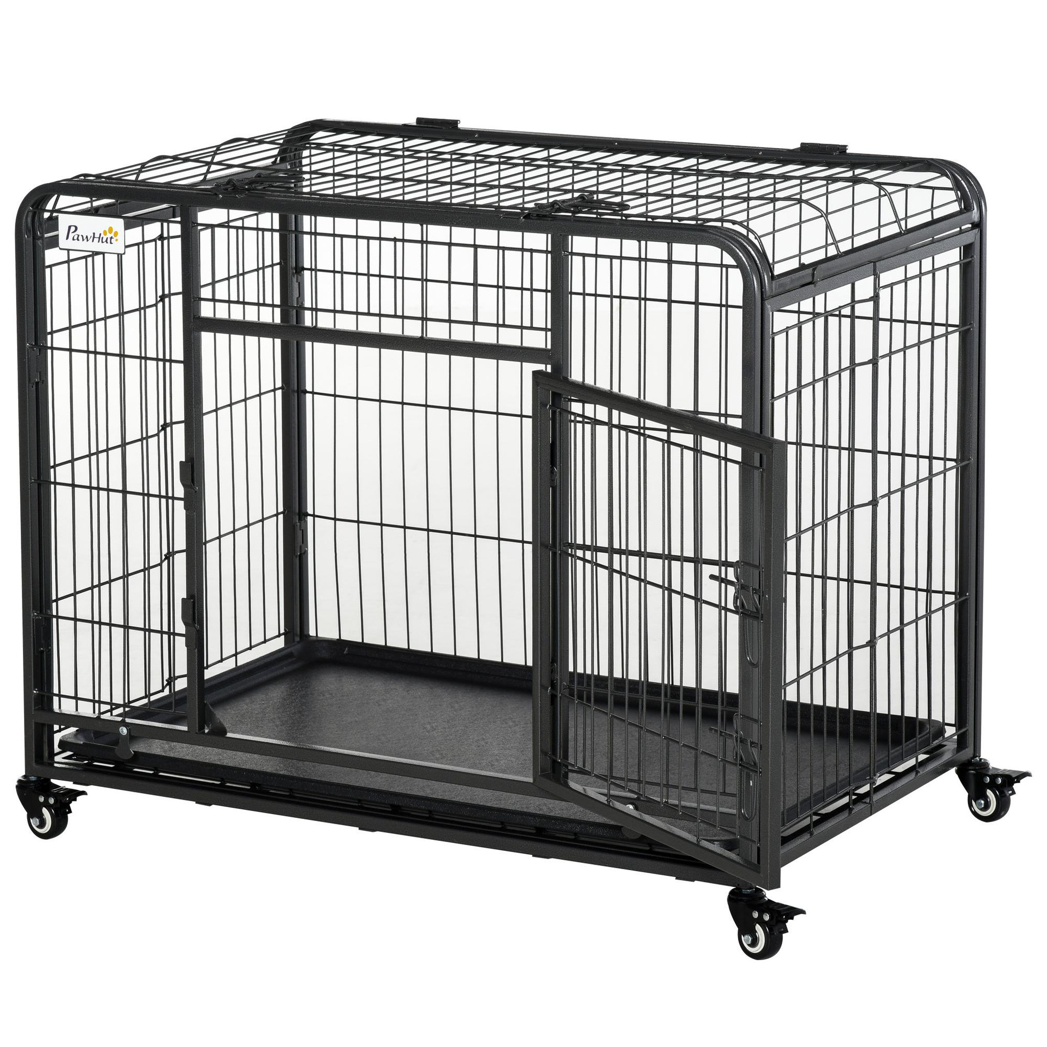 Voir la diapositive 1 : PAWHUT Cage pour chien pliable cage de transport sur roulettes 2 portes verrouillables plateau amovible dim. 125l x 76l x 81h cm métal gris noir