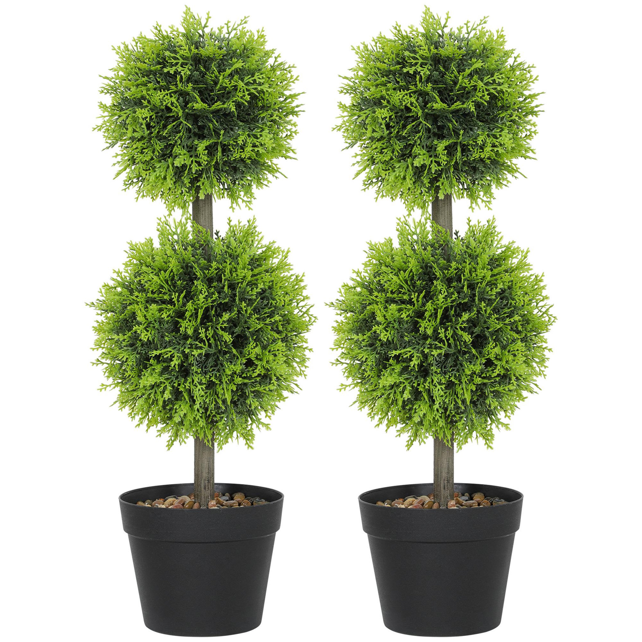 HOMCOM Lot de 2 cyprès artificiels topiaires en forme de boules x 2 H.60cm avec pots