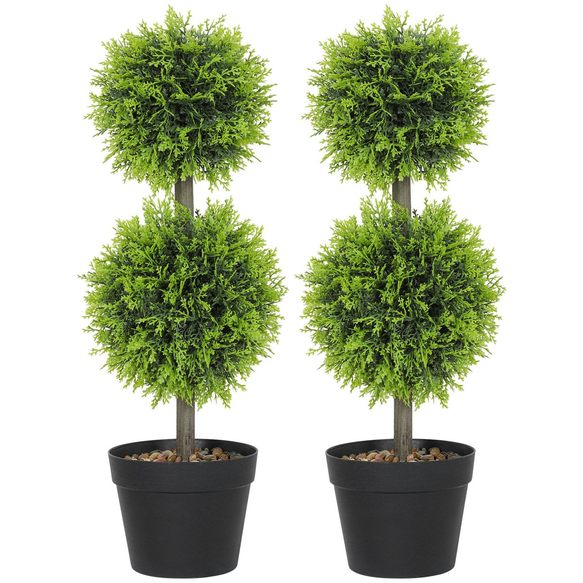 HOMCOM Lot de 2 cyprès artificiels topiaires en forme de boules x 2 H.60cm avec pots
