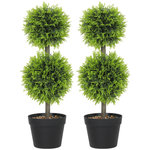 HOMCOM Lot de 2 cyprès artificiels topiaires en forme de boules x 2 H.60cm avec pots