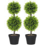 Voir la diapositive 1 : HOMCOM Lot de 2 cyprès artificiels topiaires en forme de boules x 2 H.60cm avec pots