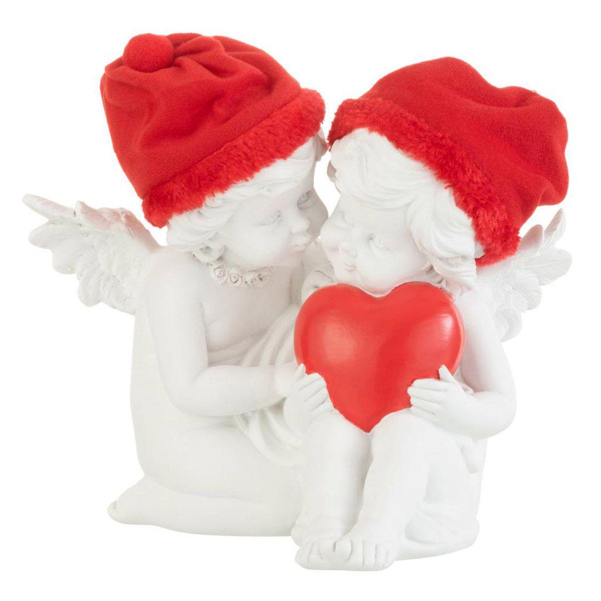 J-LINE Statuette ange assis  cœur  21cm blanc & rouge