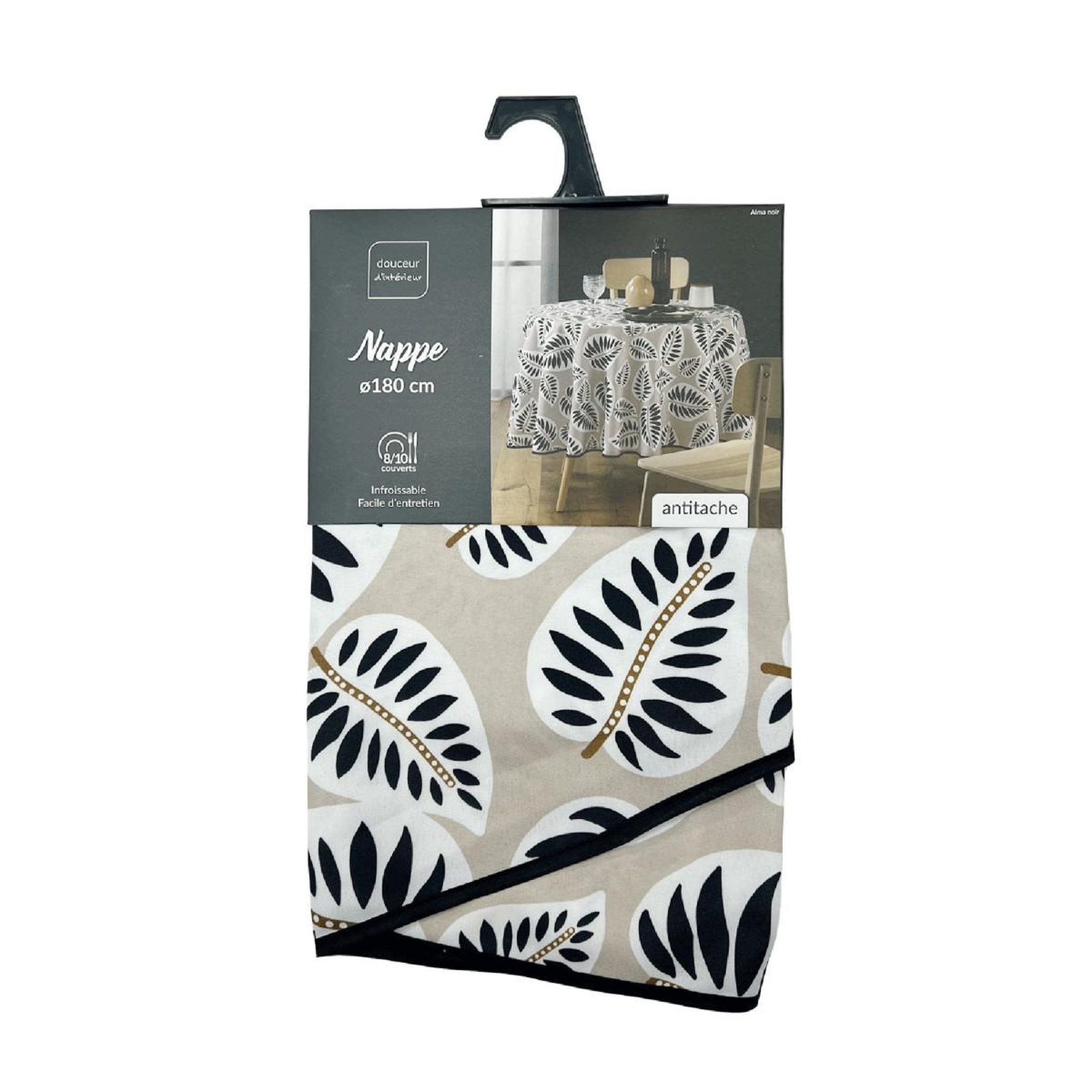 Voir la diapositive 4 : Douceur d'Intérieur Nappe antitache ronde imprimé  alma  180cm noir