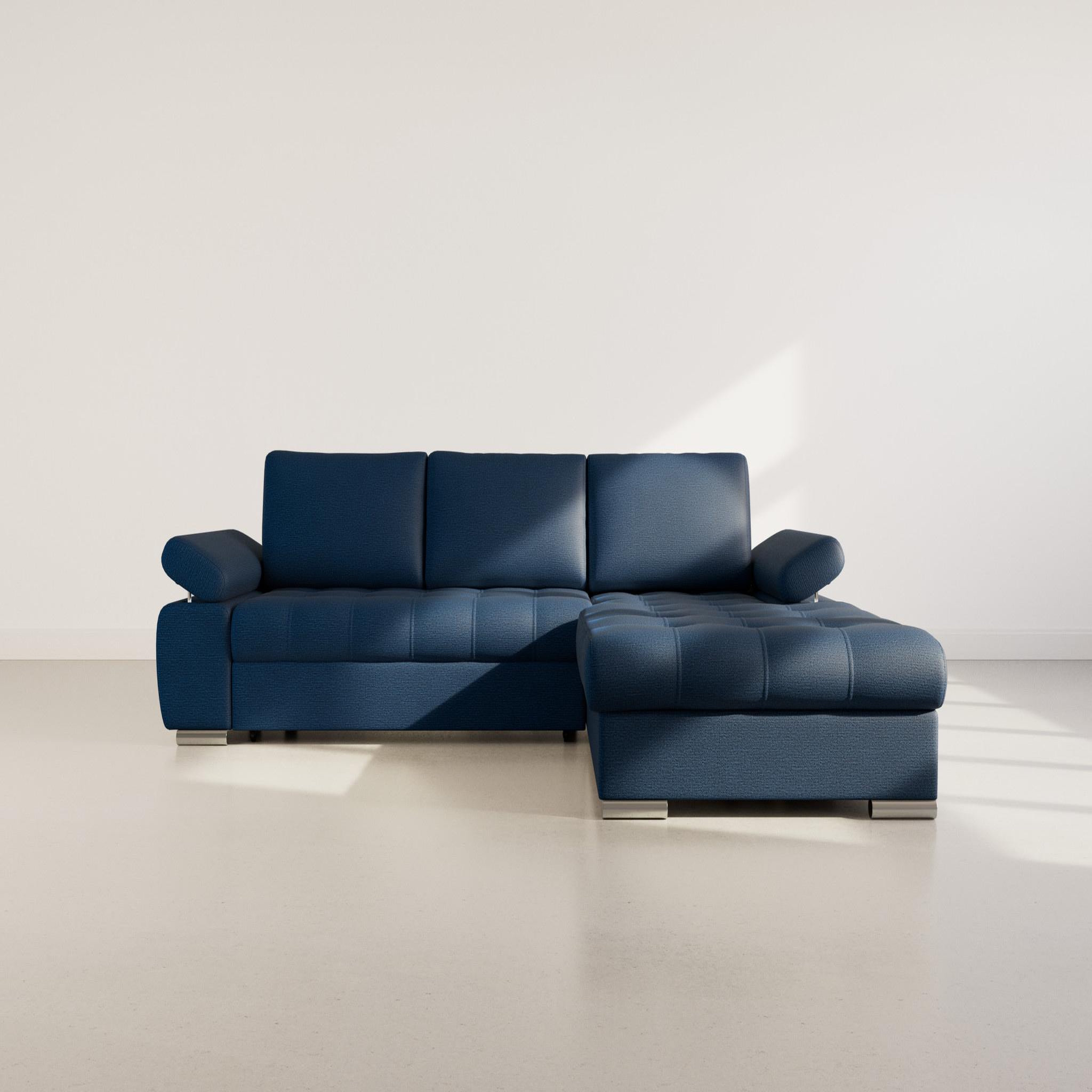 Voir la diapositive 6 : BEST MOBILIER Bianca - canapé d'angle droit 4 places convertible avec coffre en tissu texturé