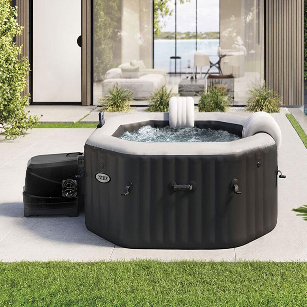 INTEX Spa gonflable PureSpa Carbone octogonal Bulles et Jets 6 places - Intex