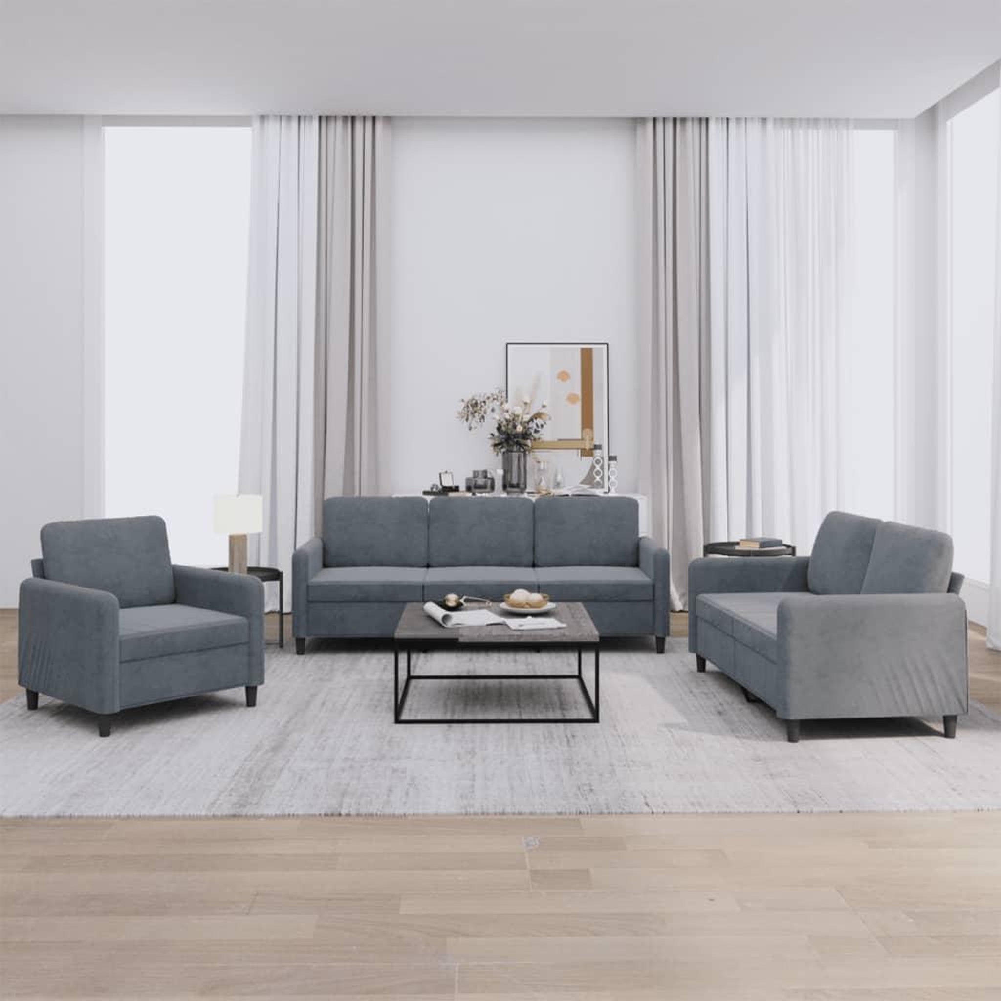 VIDAXL Ensemble de canapes 3 pcs gris fonce velours