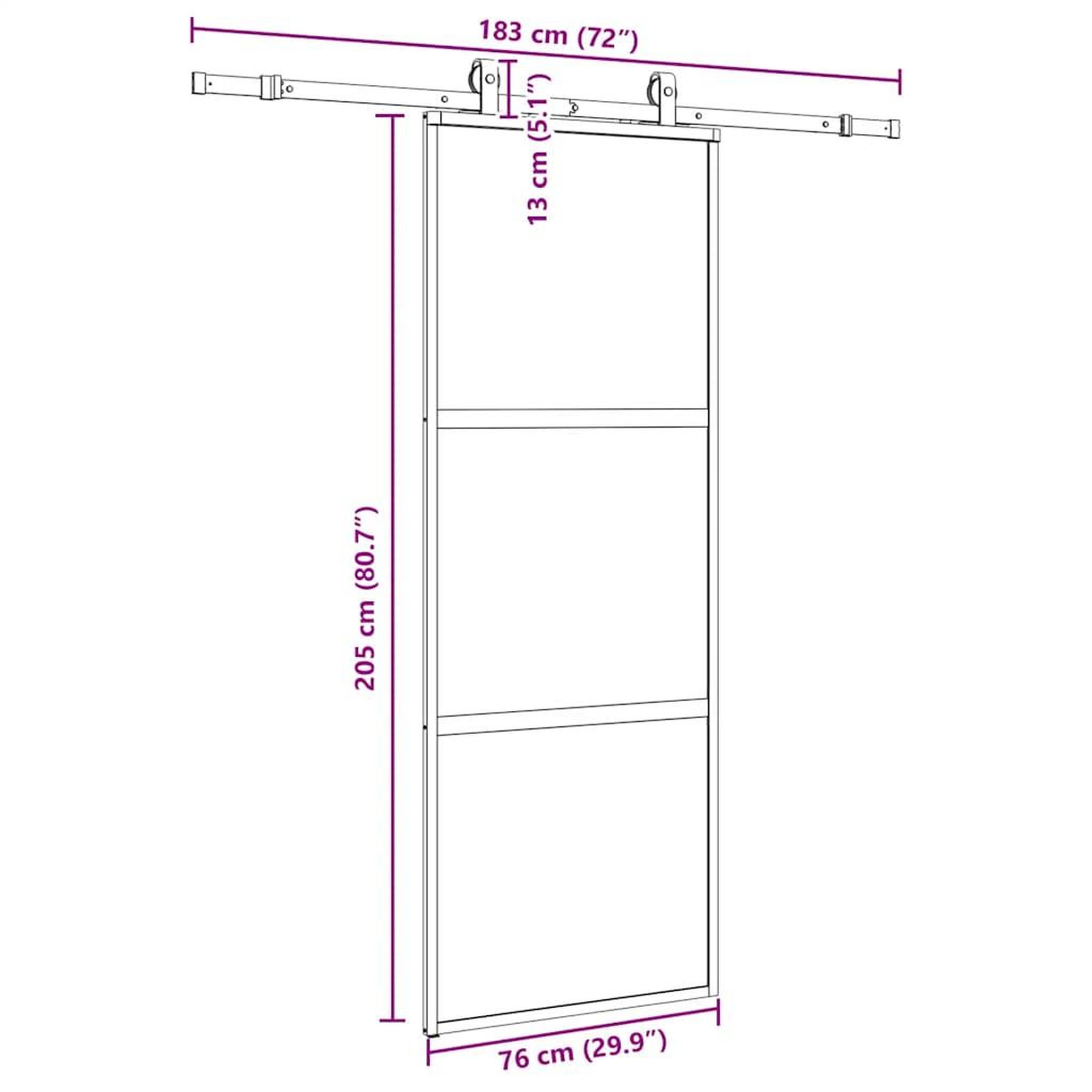 Voir la diapositive 6 : VIDAXL Porte coulissante kit quincaillerie noir 76x205 cm verre trempe