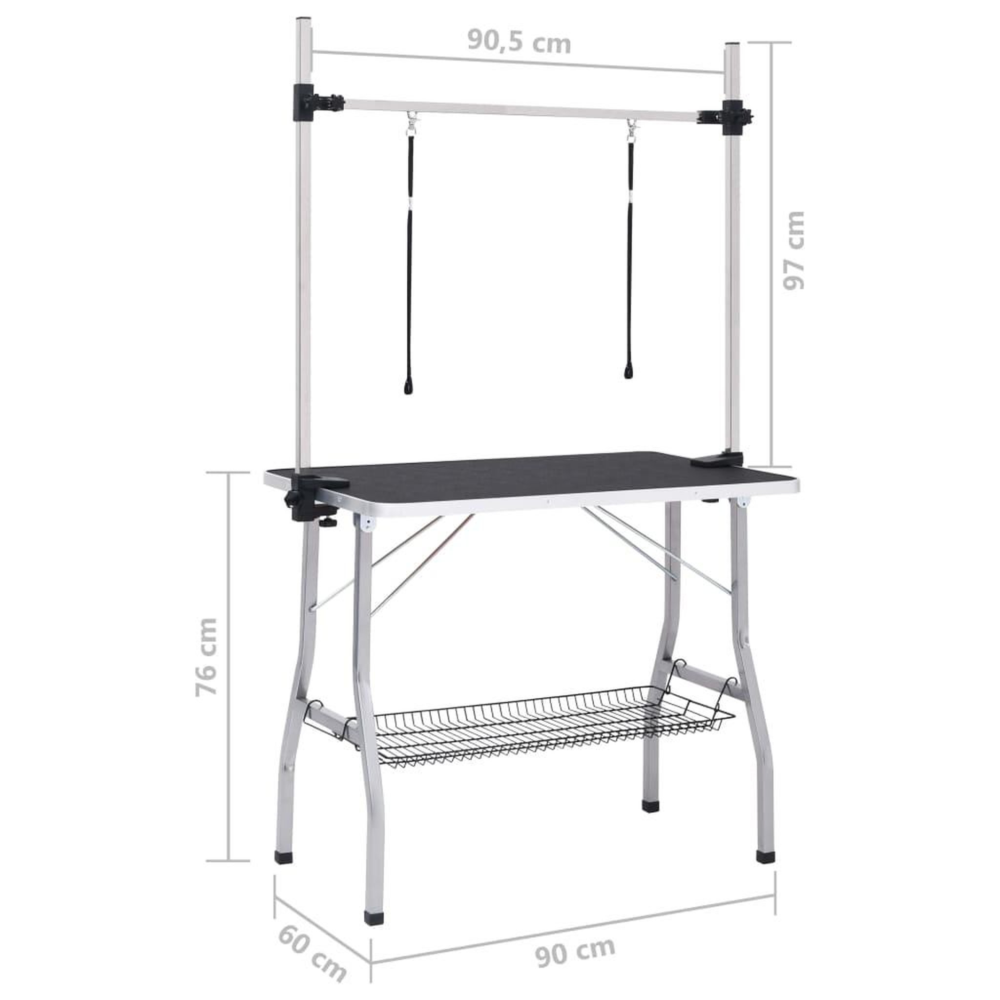Voir la diapositive 6 : VIDAXL Table de toilettage reglable de chiens avec 2 boucles et panier