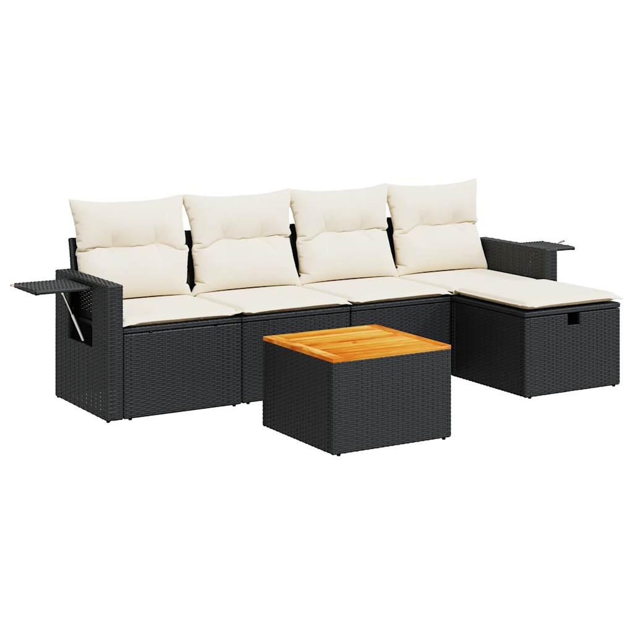 Voir la diapositive 2 : VIDAXL Salon de jardin 6 pcs avec coussins noir resine tressee
