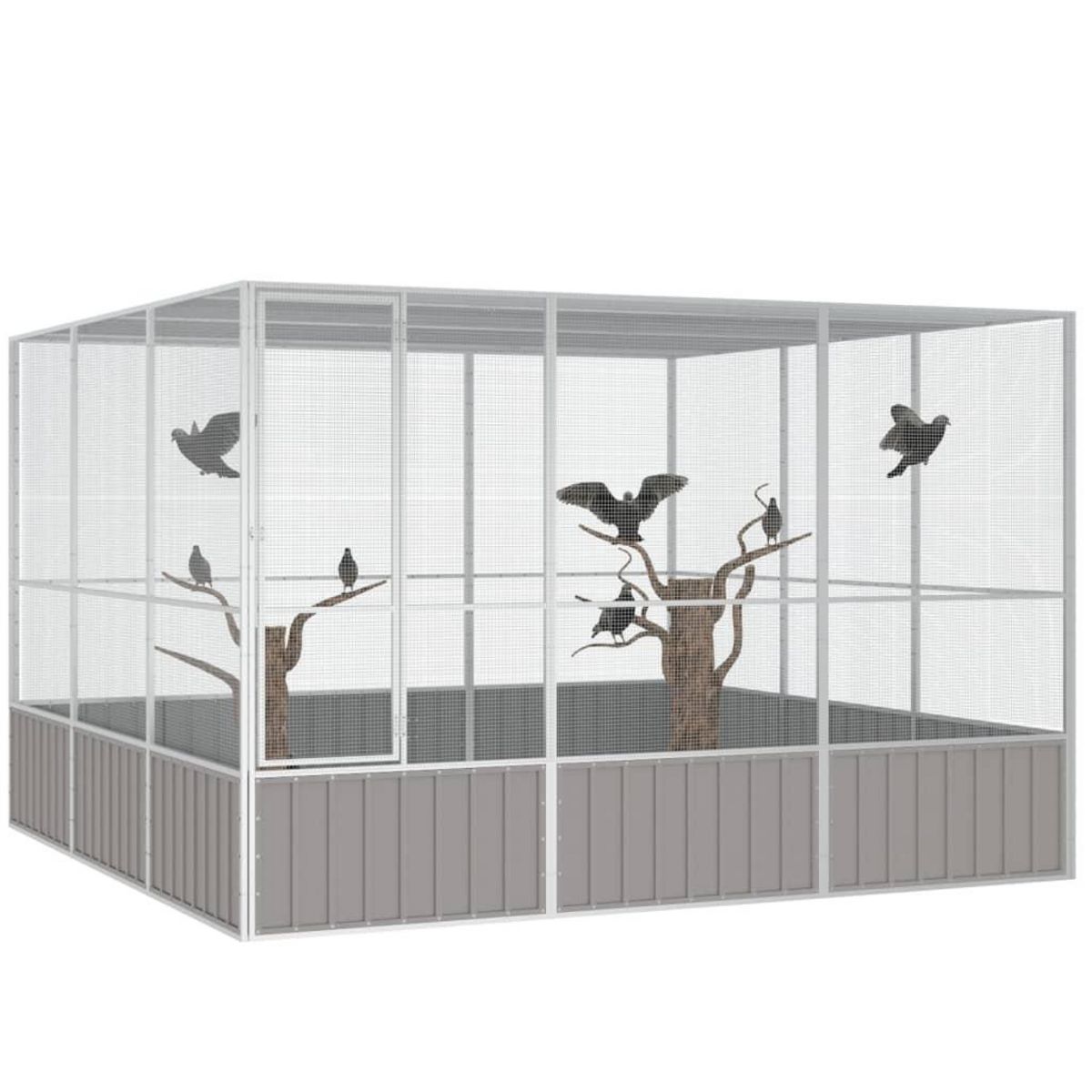 VIDAXL Cage a oiseaux Gris 302,5x324,5x211,5 cm Acier galvanise