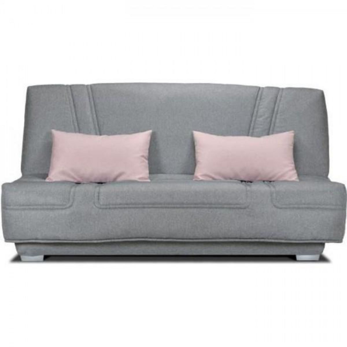 MARKET24 COMFORT BULTEX Banquette clic clac - Tissu Gris + Coussins déco rose - L193 x P95 cm