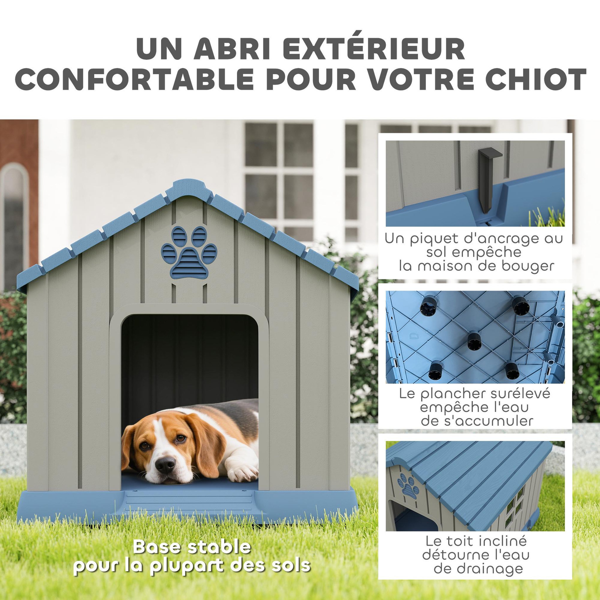 Voir la diapositive 5 : PAWHUT Niche pour chien extérieur - niche pour chien plastique - dim. 85 x 79 x 82 cm - gris bleu