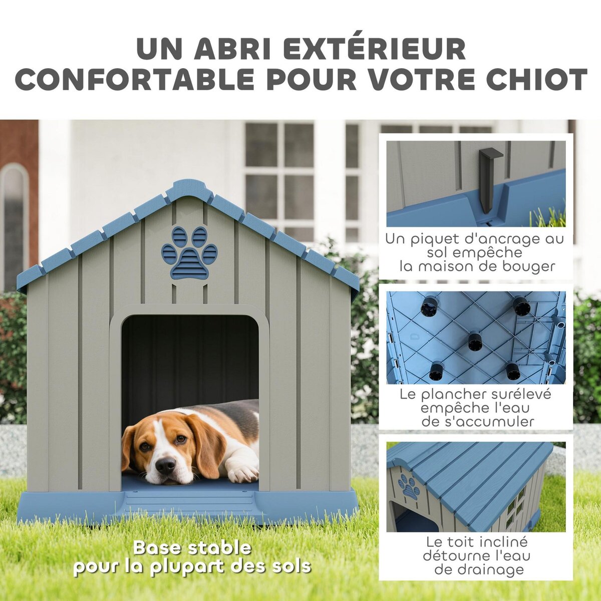 PAWHUT Niche pour chien extérieur - niche pour chien plastique - dim. 85 x 79 x 82 cm - gris bleu