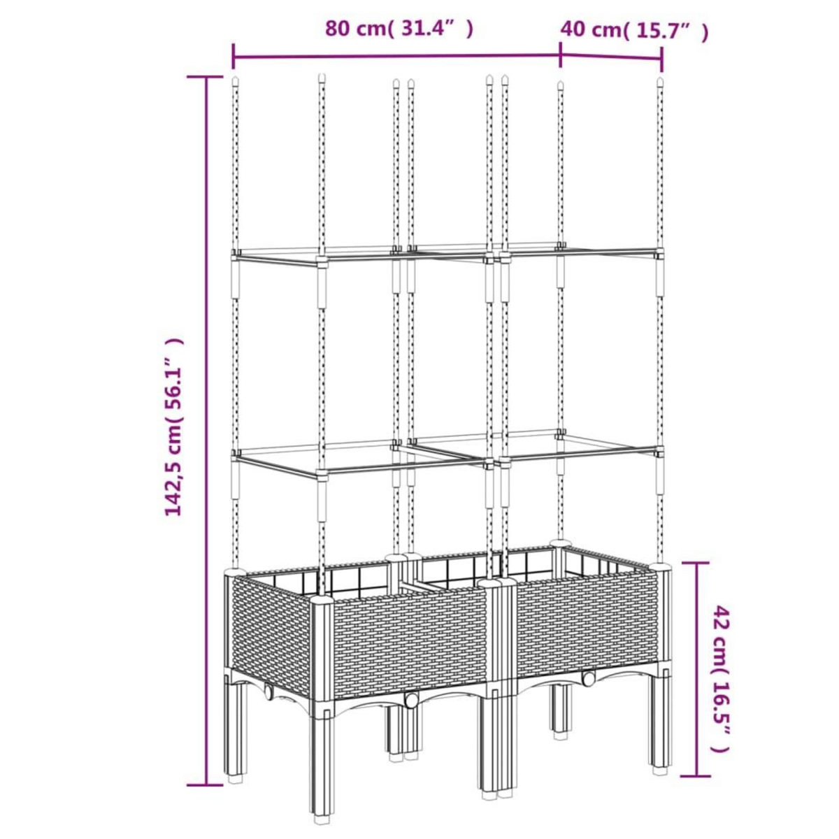 VIDAXL Jardiniere avec treillis blanc 80x40x142,5 cm PP