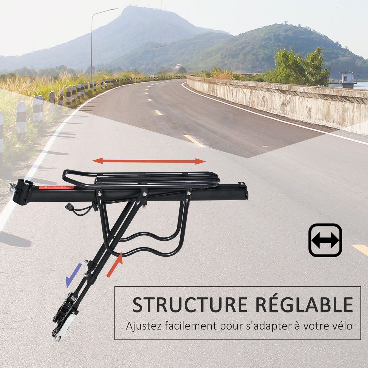 HOMCOM Porte-bagages arrière de vélo - porte-bagages universel de vélo - rangement vélo réglable - alu. PP noir