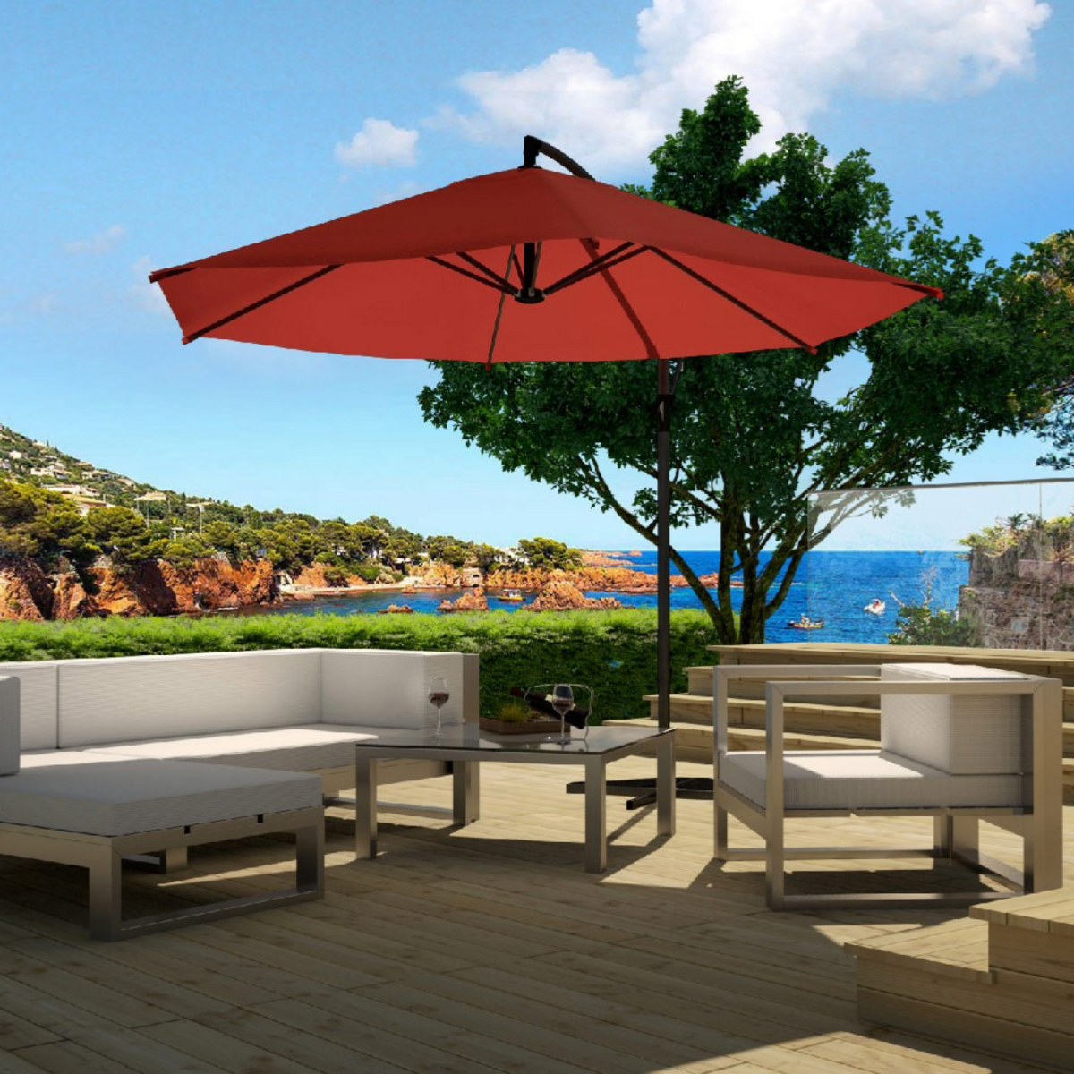 CONCEPT USINE Parasol déporté diamètre 3m terracotta PORTICCIO