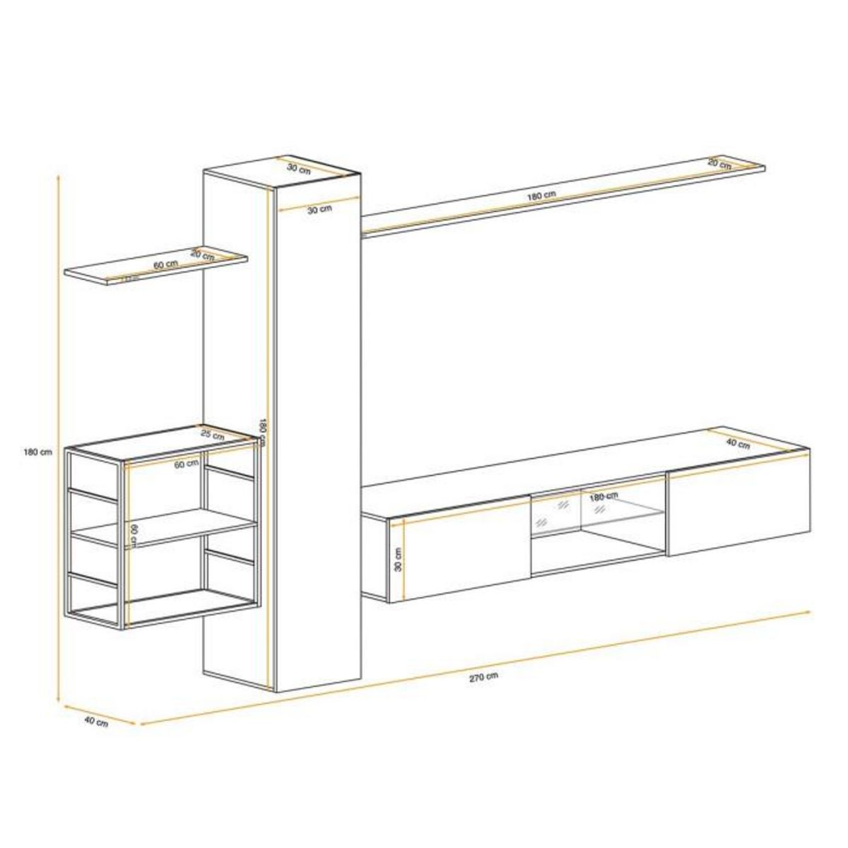 Paris Prix Ensemble Meuble TV  Switch V  270cm Naturel & Noir